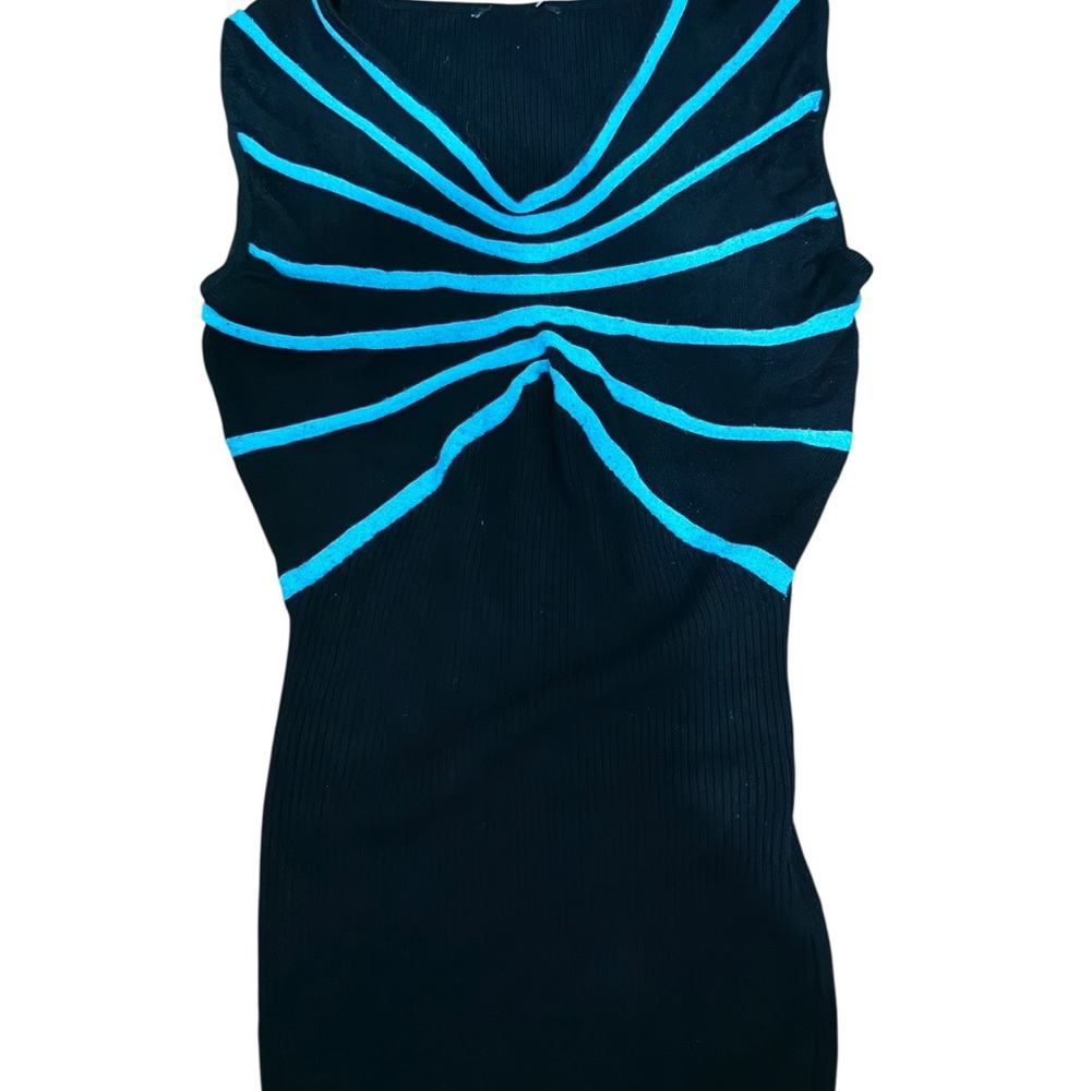 Blue Asymmetrical Fitted Sleeveless Tank Top